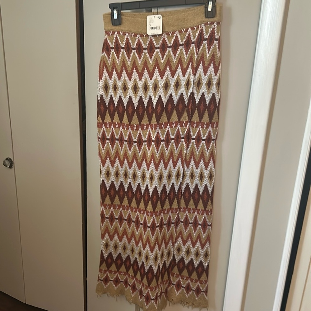 Freepeople NWT Knit Boho Maxi Skirt Small - Earth Tones Geometric Print